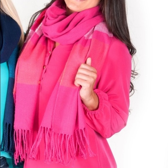 Accessories - Cozy Soft Pink Striped Oversized Fringed Scarf